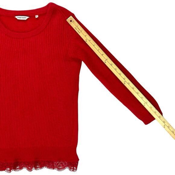 Naf Naf Paris Angora Sweater Womens Sz M Red Crewneck Business Casual Minimalist - Picture 14 of 16